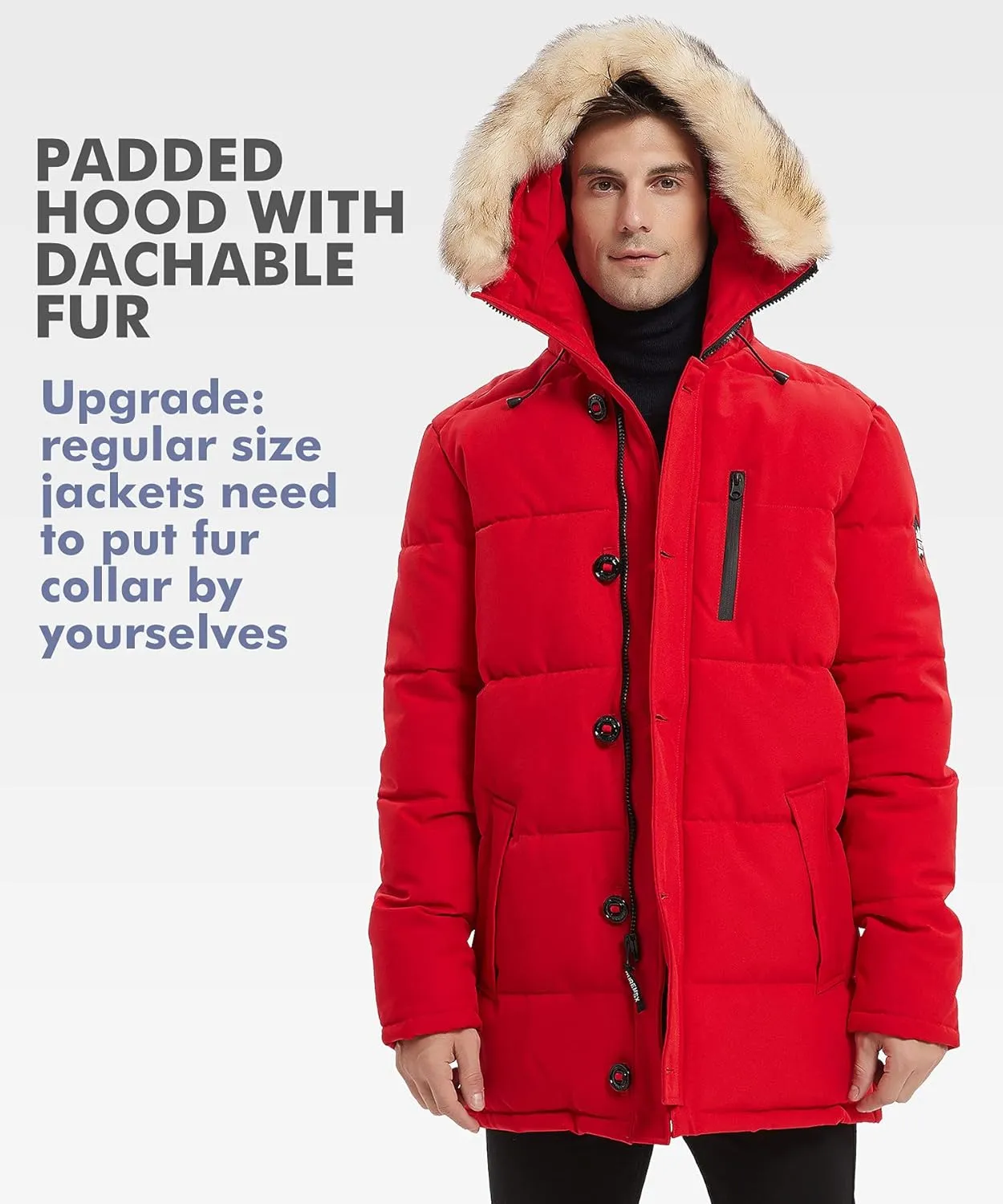 PUREMSX Winter Coat for Men, Warm Windproof Insulated Thick Outdoor Padded Parka Jackets