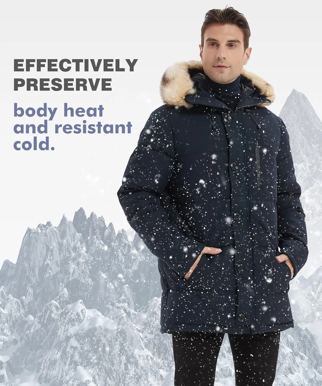 PUREMSX Winter Coat for Men, Warm Windproof Insulated Thick Outdoor Padded Parka Jackets