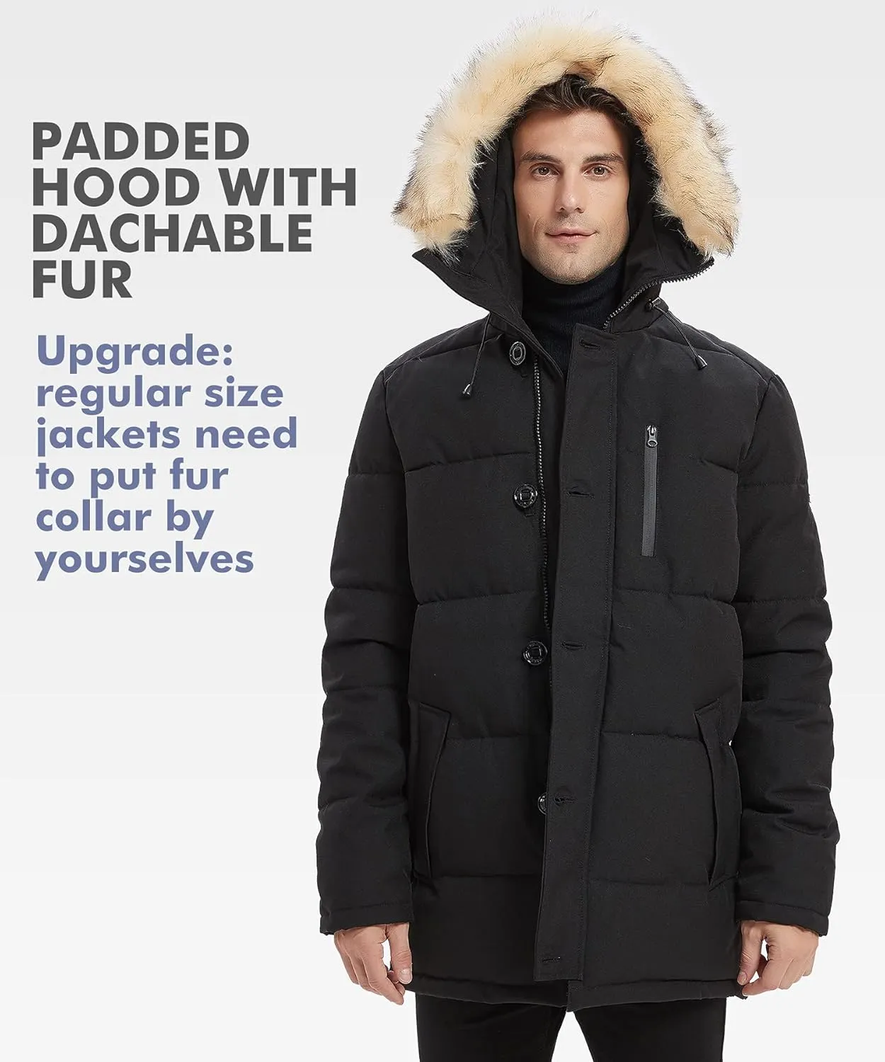 PUREMSX Winter Coat for Men, Warm Windproof Insulated Thick Outdoor Padded Parka Jackets