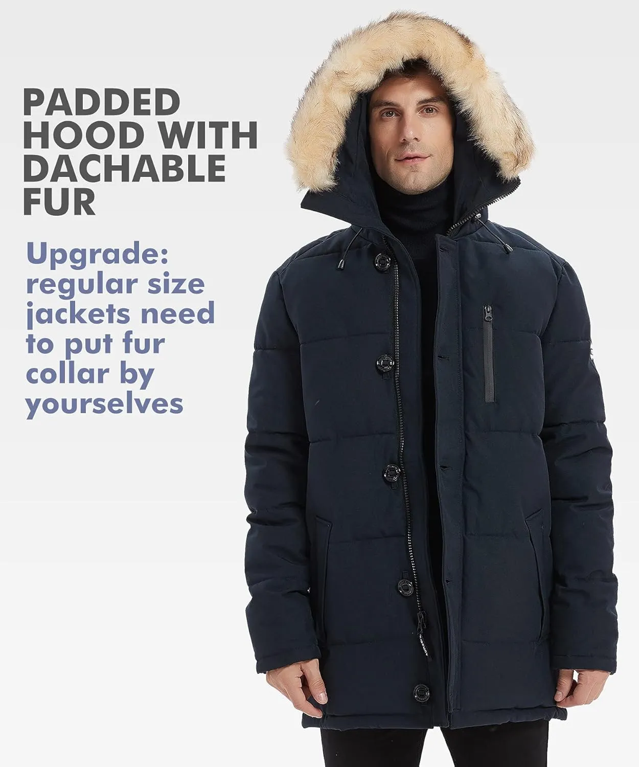 PUREMSX Winter Coat for Men, Warm Windproof Insulated Thick Outdoor Padded Parka Jackets