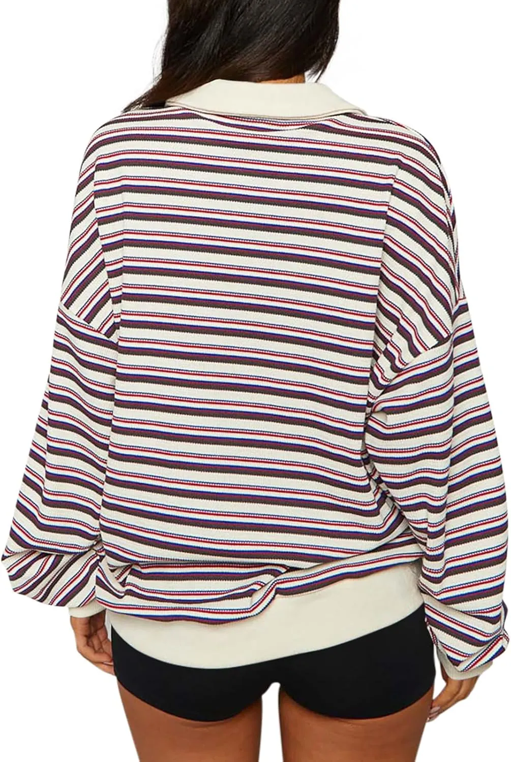 REORIA Oversized Sweatshirt for Women Trendy Fall Fashion 2025 Y2k Striped Long Sleeve Pullover Rugby Shirt Tops Clothes