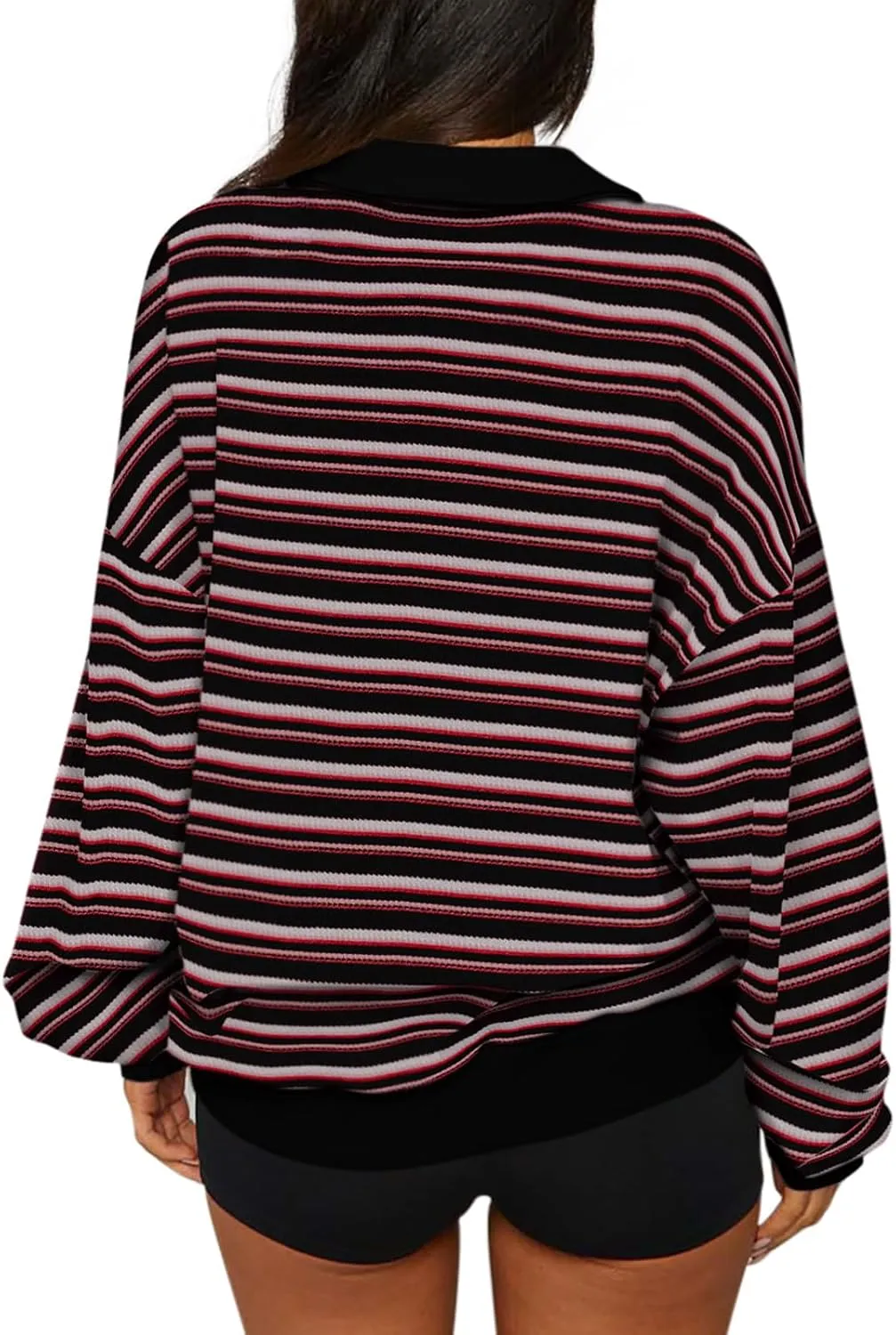 REORIA Oversized Sweatshirt for Women Trendy Fall Fashion 2025 Y2k Striped Long Sleeve Pullover Rugby Shirt Tops Clothes