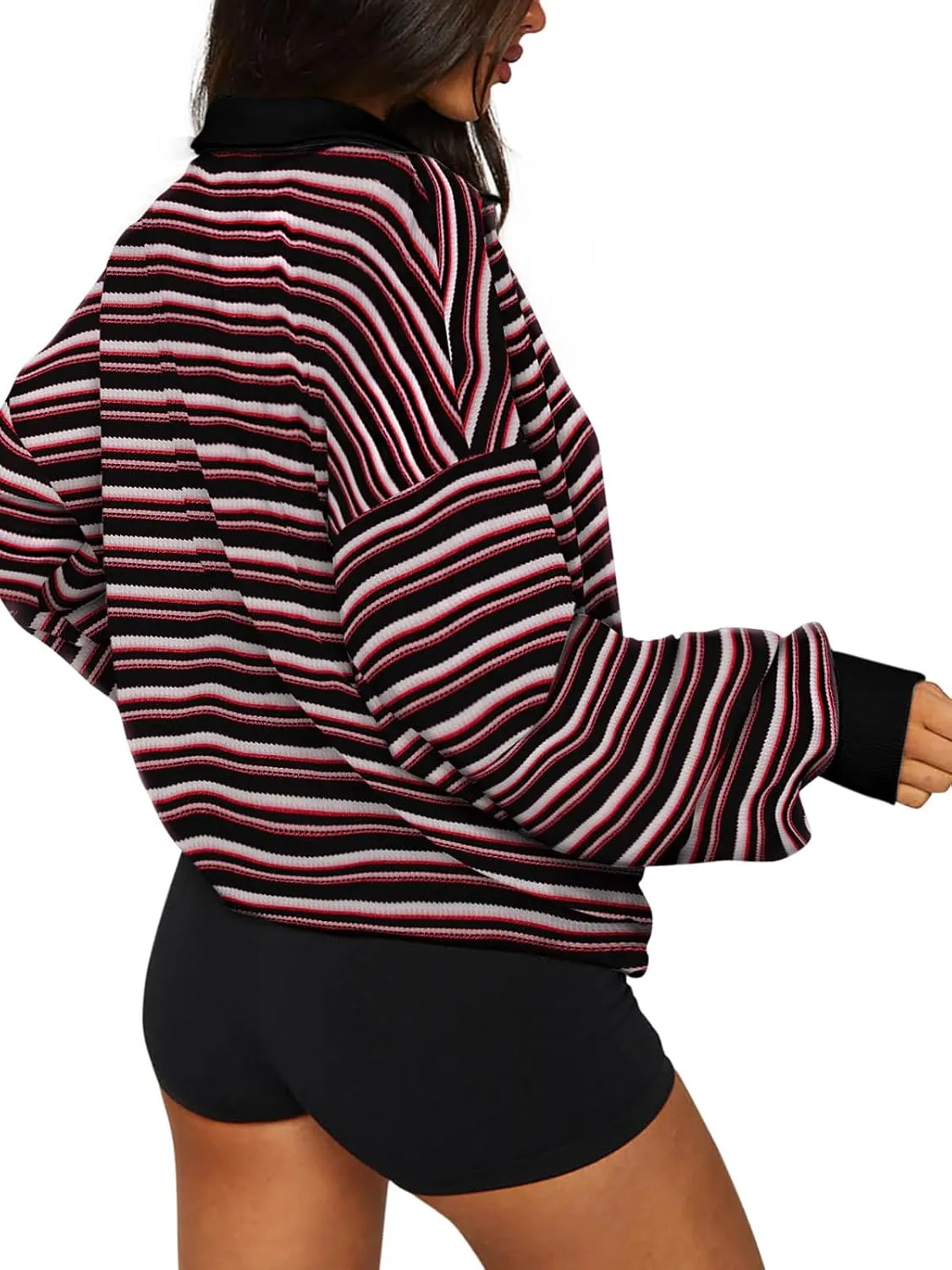REORIA Oversized Sweatshirt for Women Trendy Fall Fashion 2025 Y2k Striped Long Sleeve Pullover Rugby Shirt Tops Clothes