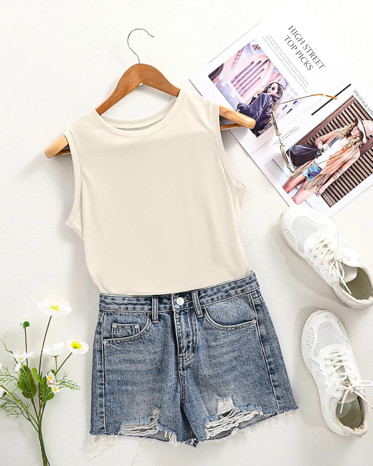 Riyiper 3 Pack Women's Sleeveless Tops, 2025 Loose Fit High Neck Tank Tops Casual Summer Muscle Shirts Ladies' Flowy Tees