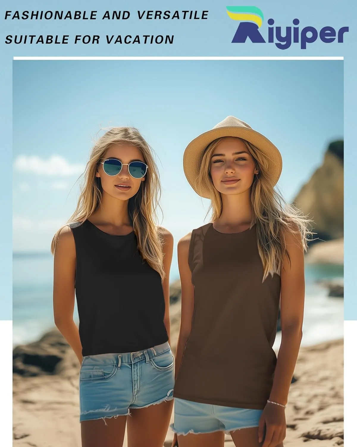Riyiper 3 Pack Women's Sleeveless Tops, 2025 Loose Fit High Neck Tank Tops Casual Summer Muscle Shirts Ladies' Flowy Tees