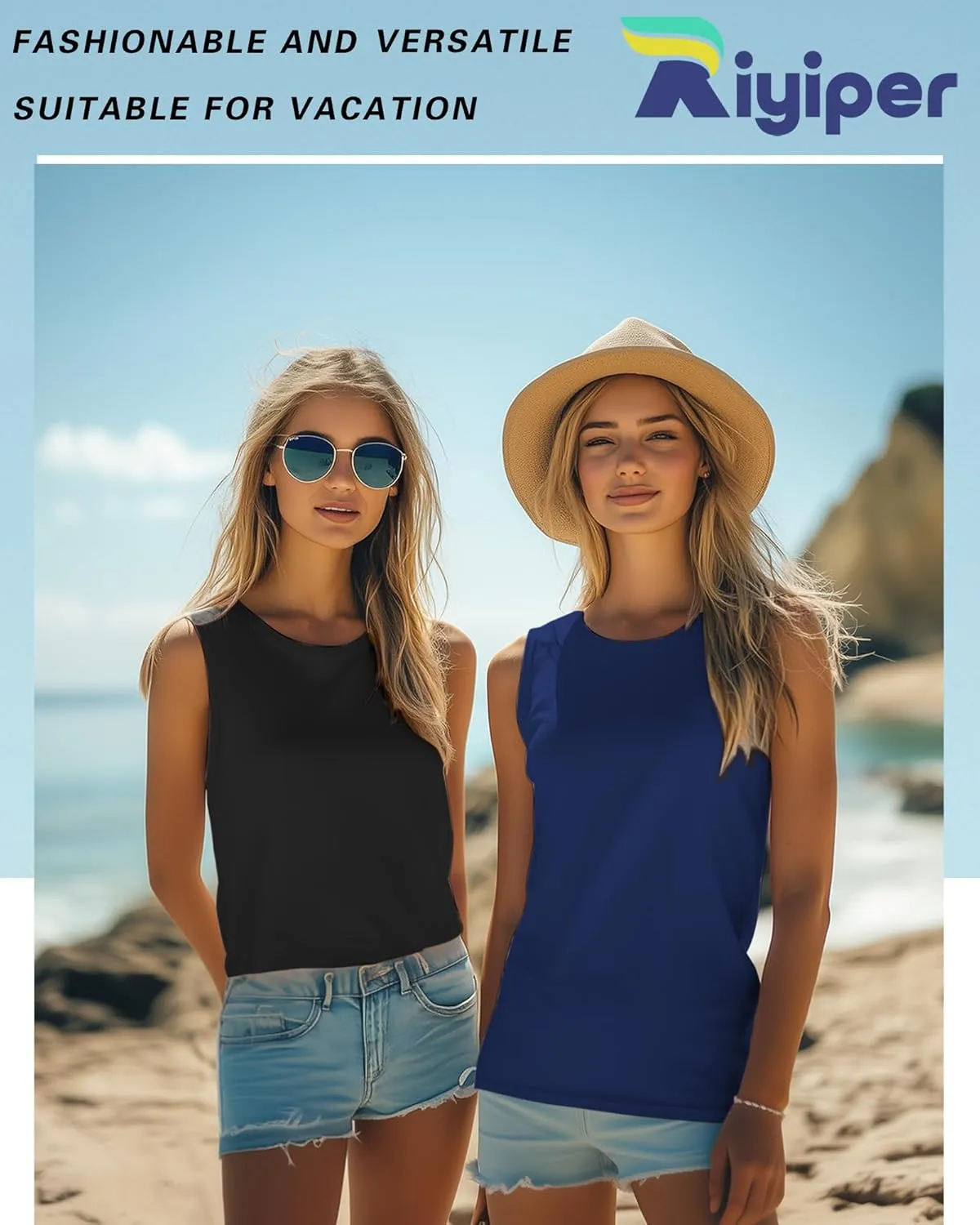 Riyiper 3 Pack Women's Sleeveless Tops, 2025 Loose Fit High Neck Tank Tops Casual Summer Muscle Shirts Ladies' Flowy Tees
