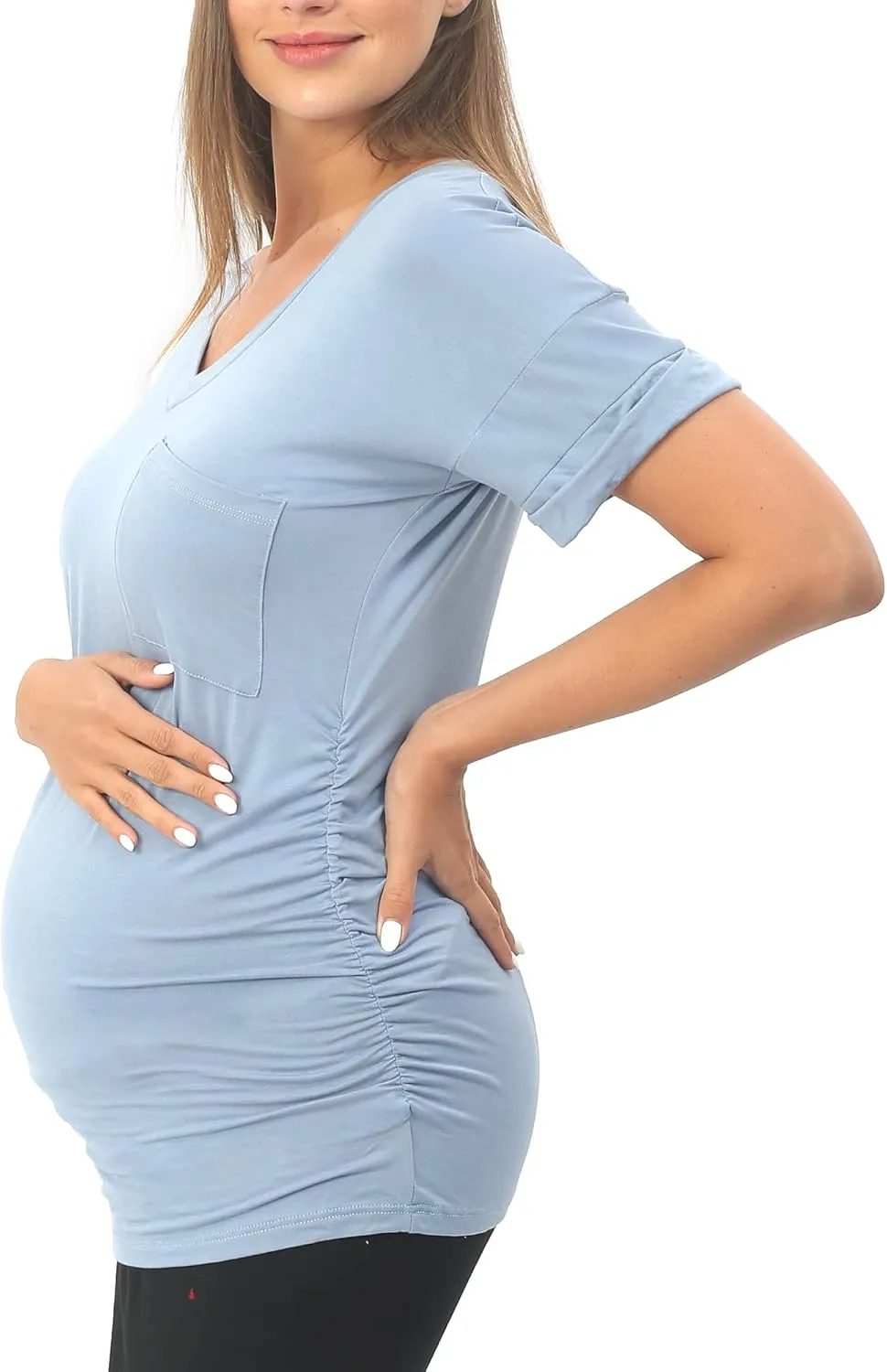 Rnxrbb Long Enough Maternity Shirts Short Sleeve Summer Pregnancy Tops& Tees Clothes V Neck Casual Outfits for Women 3 Pack