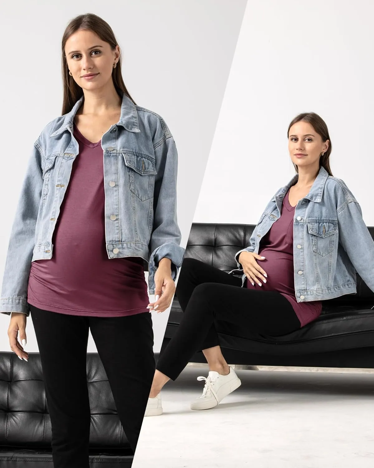 Rnxrbb Long Enough Maternity Shirts Short Sleeve Summer Pregnancy Tops& Tees Clothes V Neck Casual Outfits for Women 3 Pack