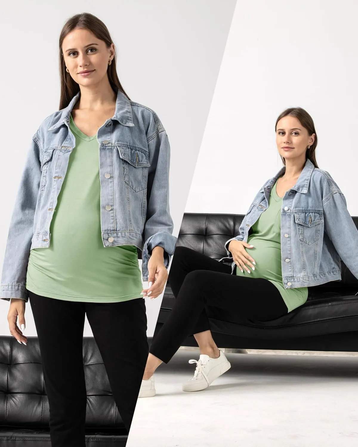 Rnxrbb Long Enough Maternity Shirts Short Sleeve Summer Pregnancy Tops& Tees Clothes V Neck Casual Outfits for Women 3 Pack