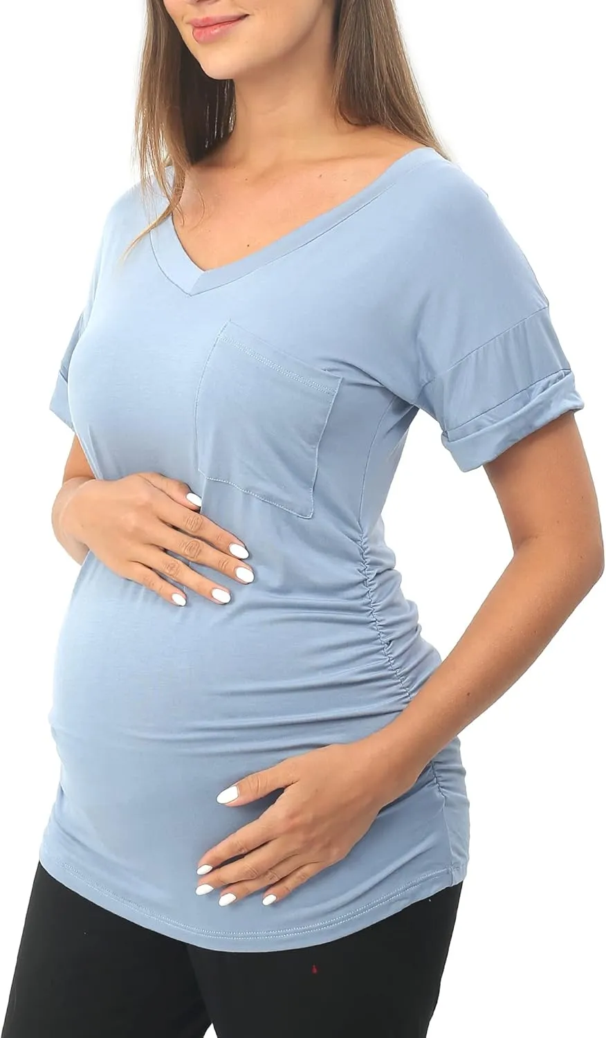 Rnxrbb Long Enough Maternity Shirts Short Sleeve Summer Pregnancy Tops& Tees Clothes V Neck Casual Outfits for Women 3 Pack
