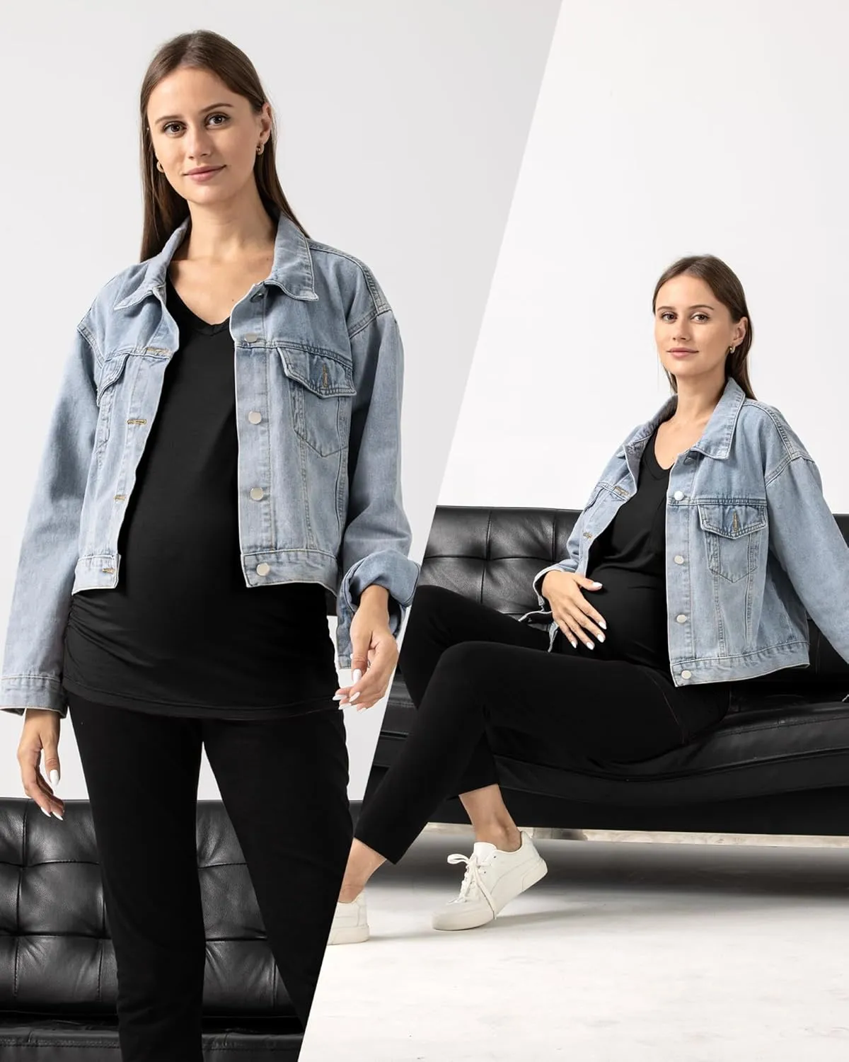 Rnxrbb Long Enough Maternity Shirts Short Sleeve Summer Pregnancy Tops& Tees Clothes V Neck Casual Outfits for Women 3 Pack