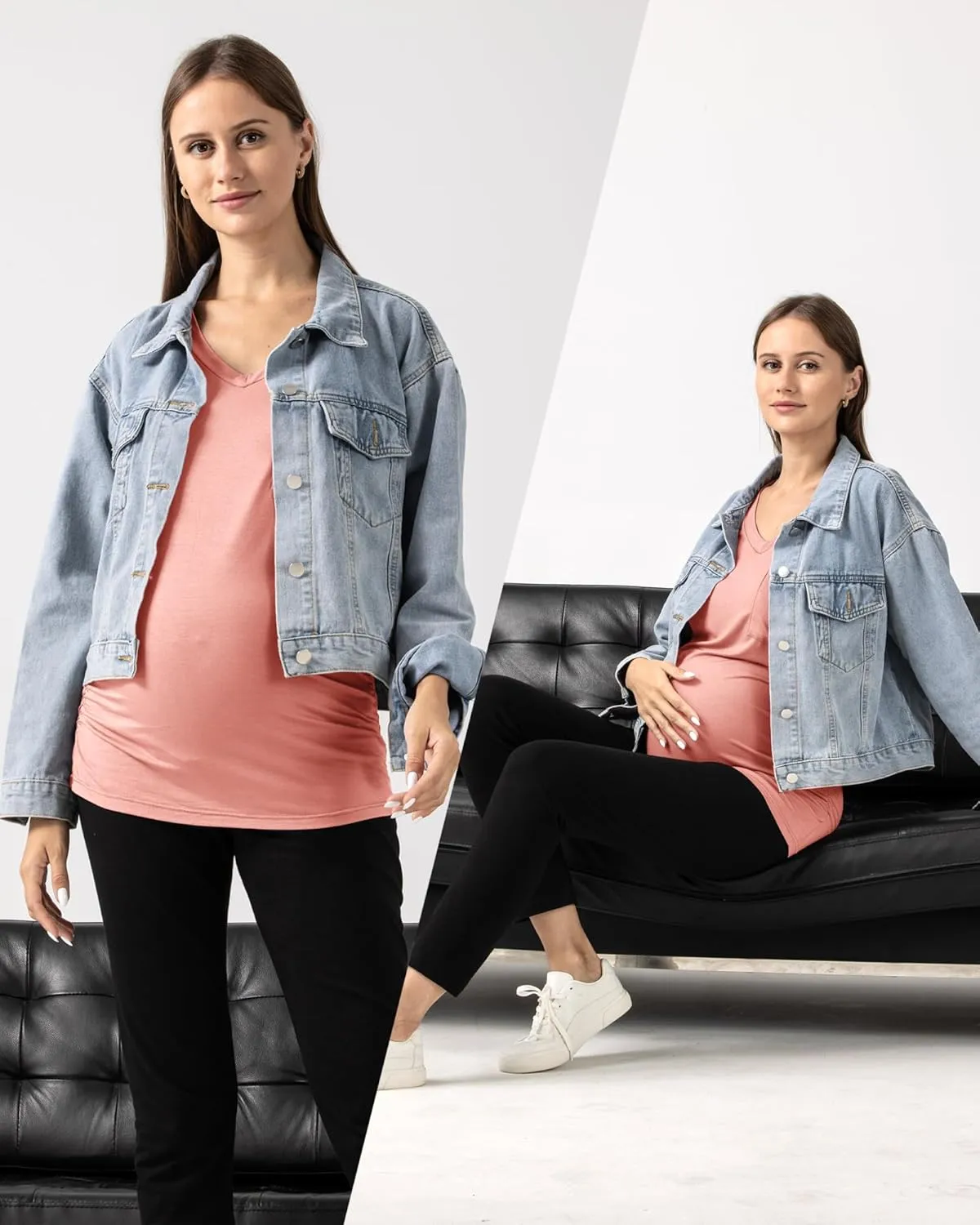 Rnxrbb Long Enough Maternity Shirts Short Sleeve Summer Pregnancy Tops& Tees Clothes V Neck Casual Outfits for Women 3 Pack
