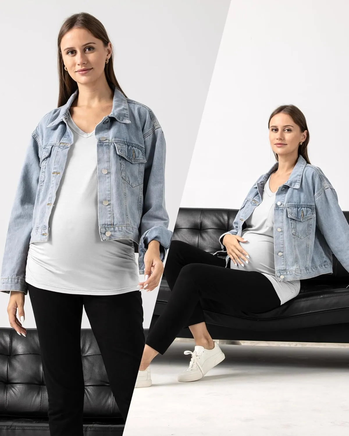 Rnxrbb Long Enough Maternity Shirts Short Sleeve Summer Pregnancy Tops& Tees Clothes V Neck Casual Outfits for Women 3 Pack