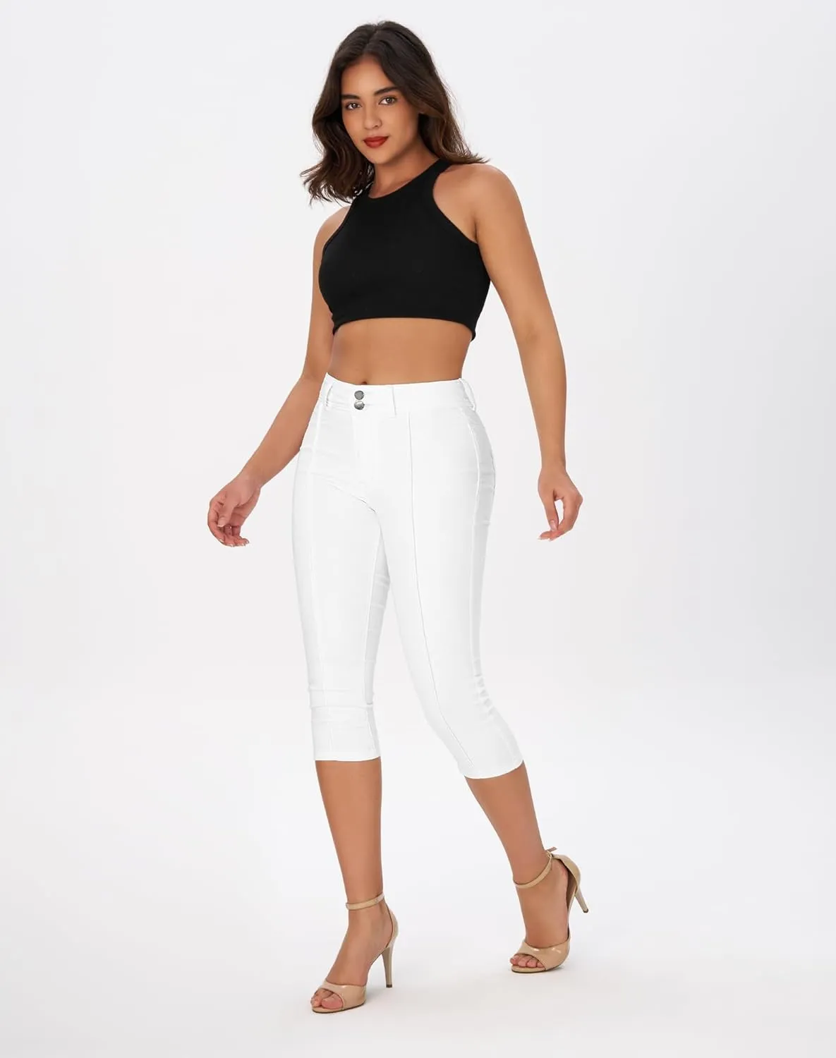 roswear Womens Capri Pants Trendy Mid Rise Skinny Stretchy Front Seam Denim Jeans