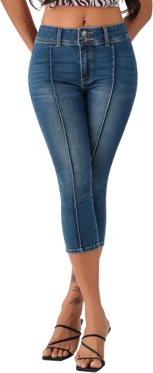 roswear Womens Capri Pants Trendy Mid Rise Skinny Stretchy Front Seam Denim Jeans