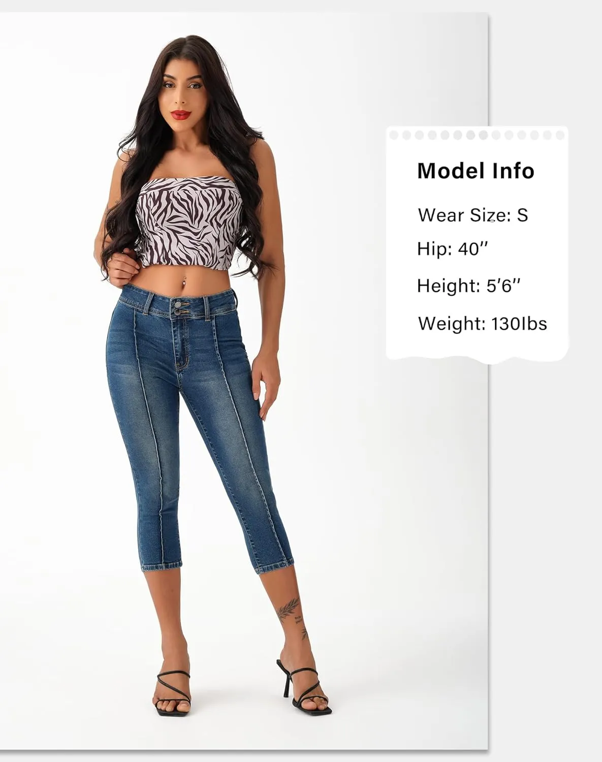 roswear Womens Capri Pants Trendy Mid Rise Skinny Stretchy Front Seam Denim Jeans