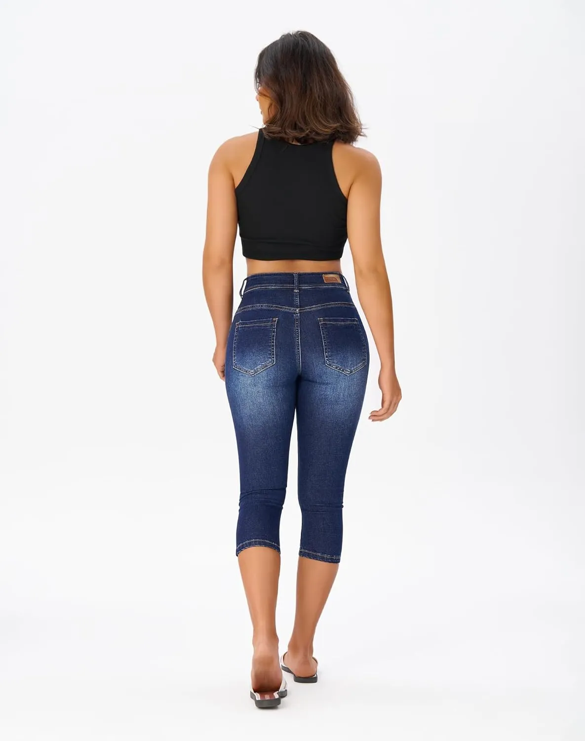 roswear Womens Capri Pants Trendy Mid Rise Skinny Stretchy Front Seam Denim Jeans
