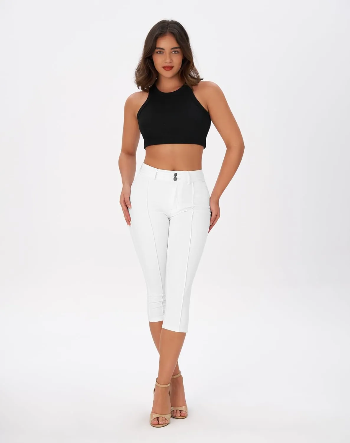 roswear Womens Capri Pants Trendy Mid Rise Skinny Stretchy Front Seam Denim Jeans