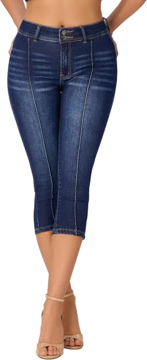 roswear Womens Capri Pants Trendy Mid Rise Skinny Stretchy Front Seam Denim Jeans
