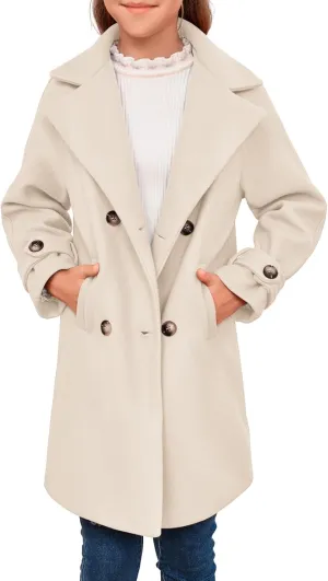 rrhss Girls Wool Blend Coat Double Breasted Classic Jacket Spring Fall Outwear Dress Coats With Pockets