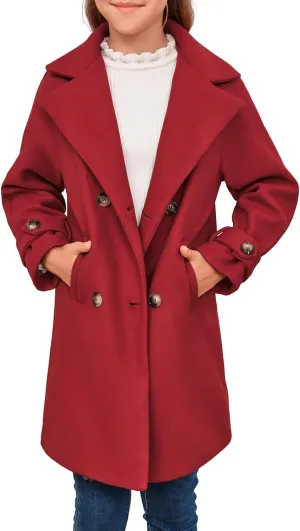 rrhss Girls Wool Blend Coat Double Breasted Classic Jacket Spring Fall Outwear Dress Coats With Pockets