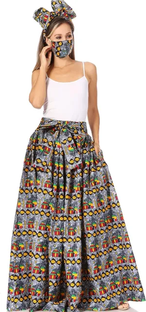 Sakkas Asma Second Convertible Traditional Wax Print Adjustable Strap Maxi Skirt