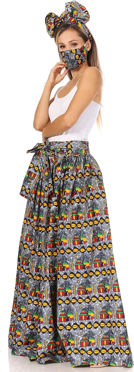 Sakkas Asma Second Convertible Traditional Wax Print Adjustable Strap Maxi Skirt
