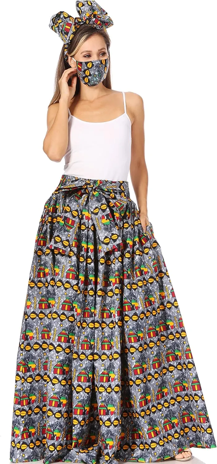 Sakkas Asma Second Convertible Traditional Wax Print Adjustable Strap Maxi Skirt