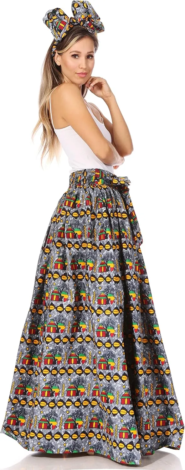 Sakkas Asma Second Convertible Traditional Wax Print Adjustable Strap Maxi Skirt