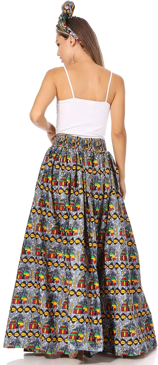 Sakkas Asma Second Convertible Traditional Wax Print Adjustable Strap Maxi Skirt