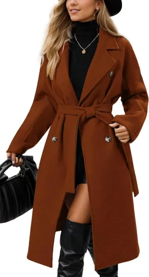 SEAUR Women's Classic Double-Breasted Trench Coat Wool Blend Lapel Pea Coat Mid Long Fall Winter Jacket Outwear