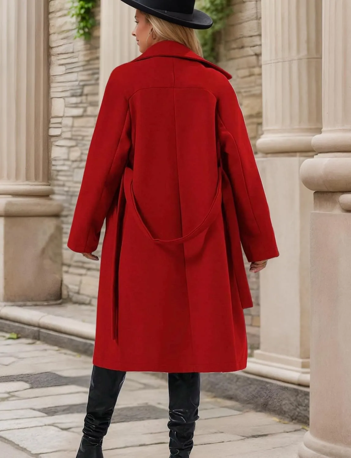 SEAUR Women's Classic Double-Breasted Trench Coat Wool Blend Lapel Pea Coat Mid Long Fall Winter Jacket Outwear
