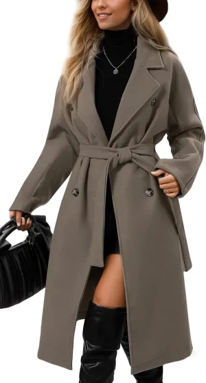 SEAUR Women's Classic Double-Breasted Trench Coat Wool Blend Lapel Pea Coat Mid Long Fall Winter Jacket Outwear