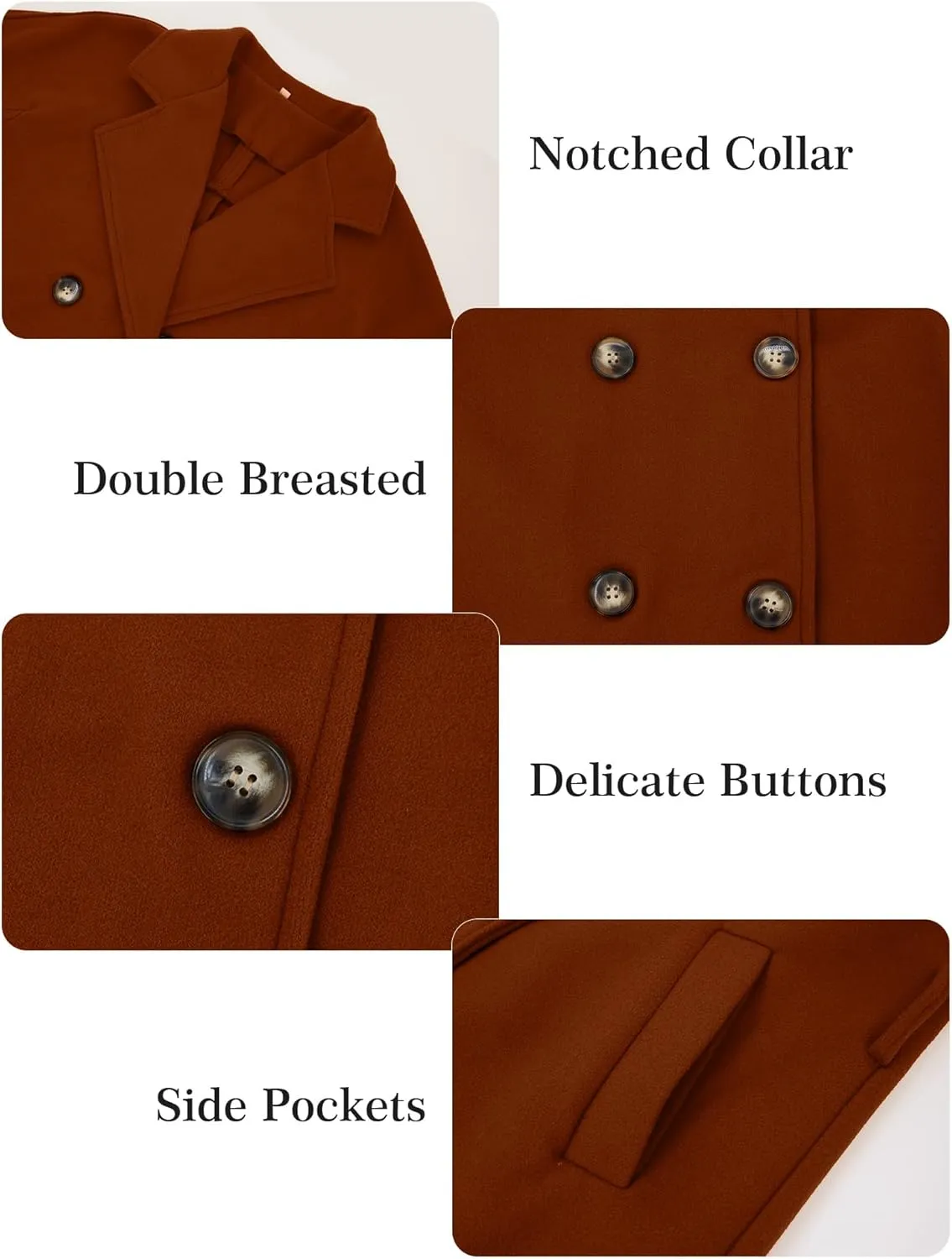SEAUR Women's Classic Double-Breasted Trench Coat Wool Blend Lapel Pea Coat Mid Long Fall Winter Jacket Outwear