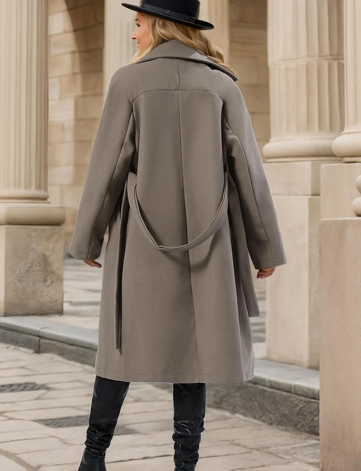 SEAUR Women's Classic Double-Breasted Trench Coat Wool Blend Lapel Pea Coat Mid Long Fall Winter Jacket Outwear