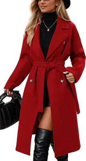 SEAUR Women's Classic Double-Breasted Trench Coat Wool Blend Lapel Pea Coat Mid Long Fall Winter Jacket Outwear