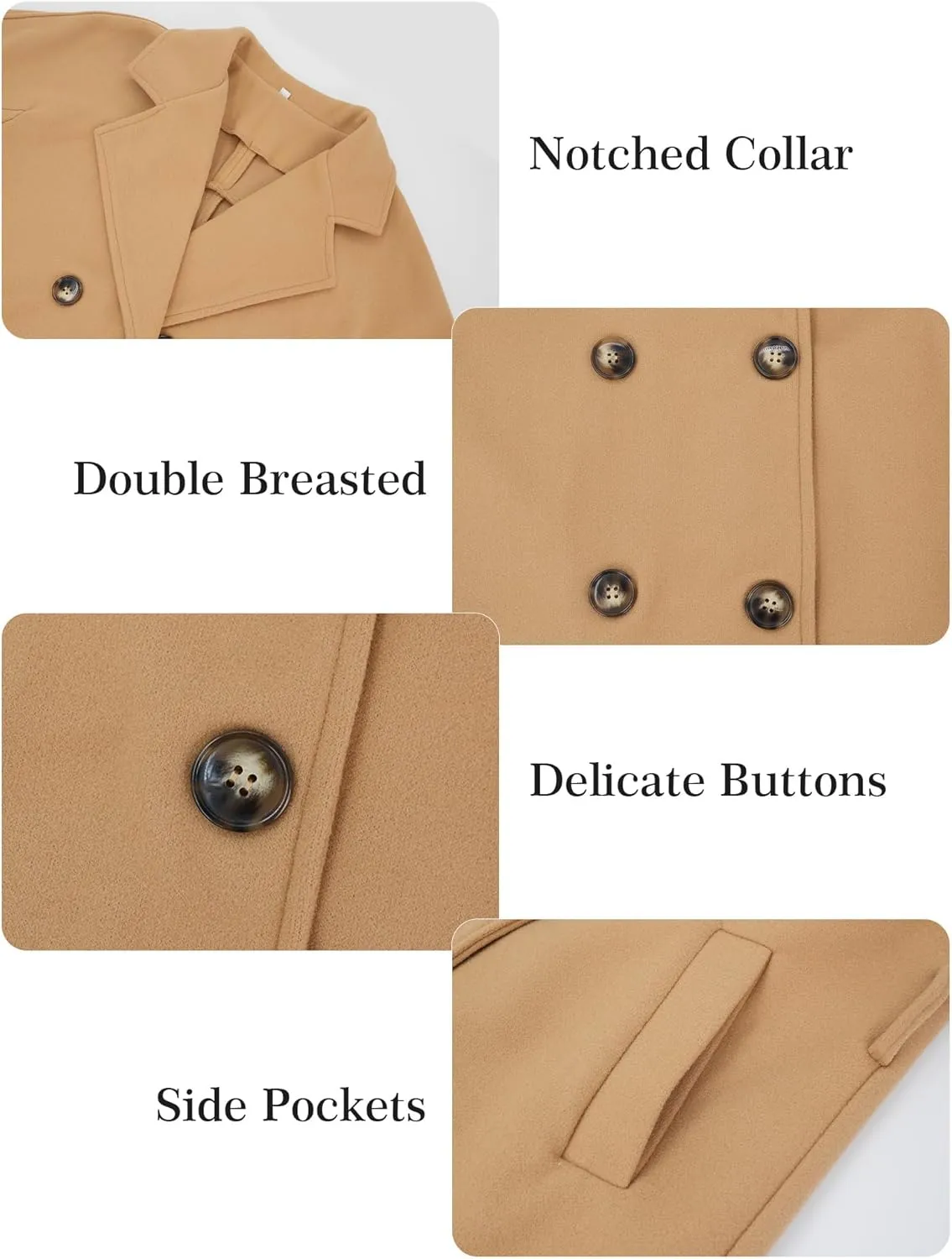SEAUR Women's Classic Double-Breasted Trench Coat Wool Blend Lapel Pea Coat Mid Long Fall Winter Jacket Outwear