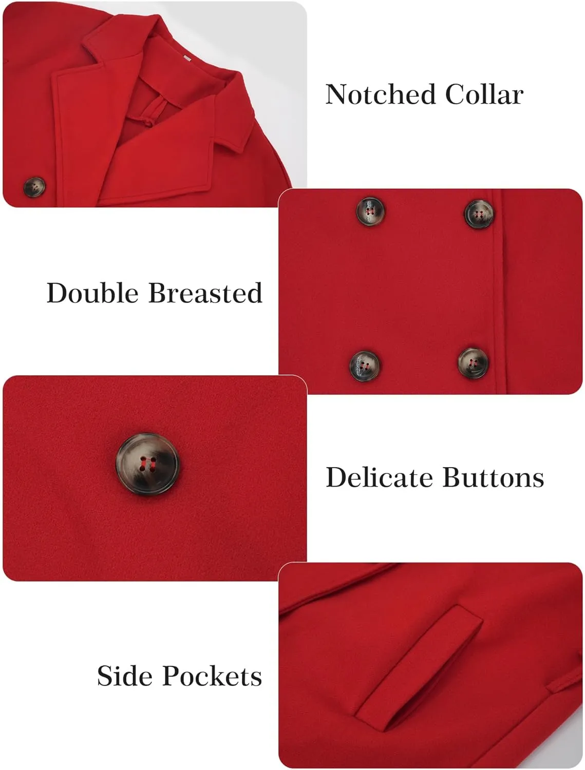 SEAUR Women's Classic Double-Breasted Trench Coat Wool Blend Lapel Pea Coat Mid Long Fall Winter Jacket Outwear