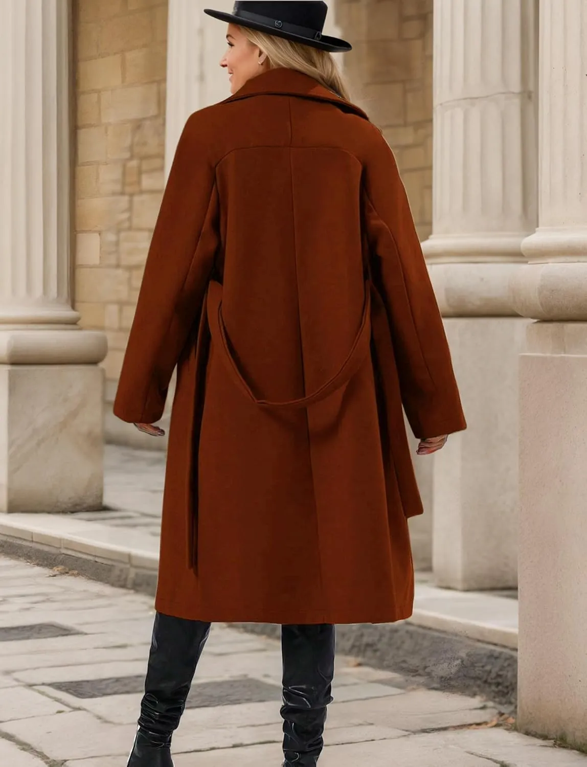 SEAUR Women's Classic Double-Breasted Trench Coat Wool Blend Lapel Pea Coat Mid Long Fall Winter Jacket Outwear