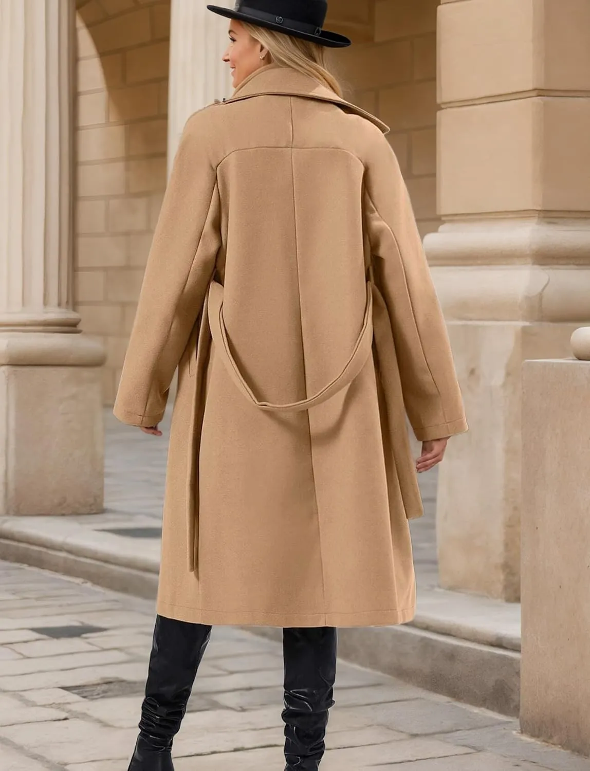 SEAUR Women's Classic Double-Breasted Trench Coat Wool Blend Lapel Pea Coat Mid Long Fall Winter Jacket Outwear