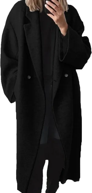 SEMATOMALA Women's Winter Double Breasted Pea Coat Oversized Notch Lapel Long Trench Coat Warm Wool Blend Jackets