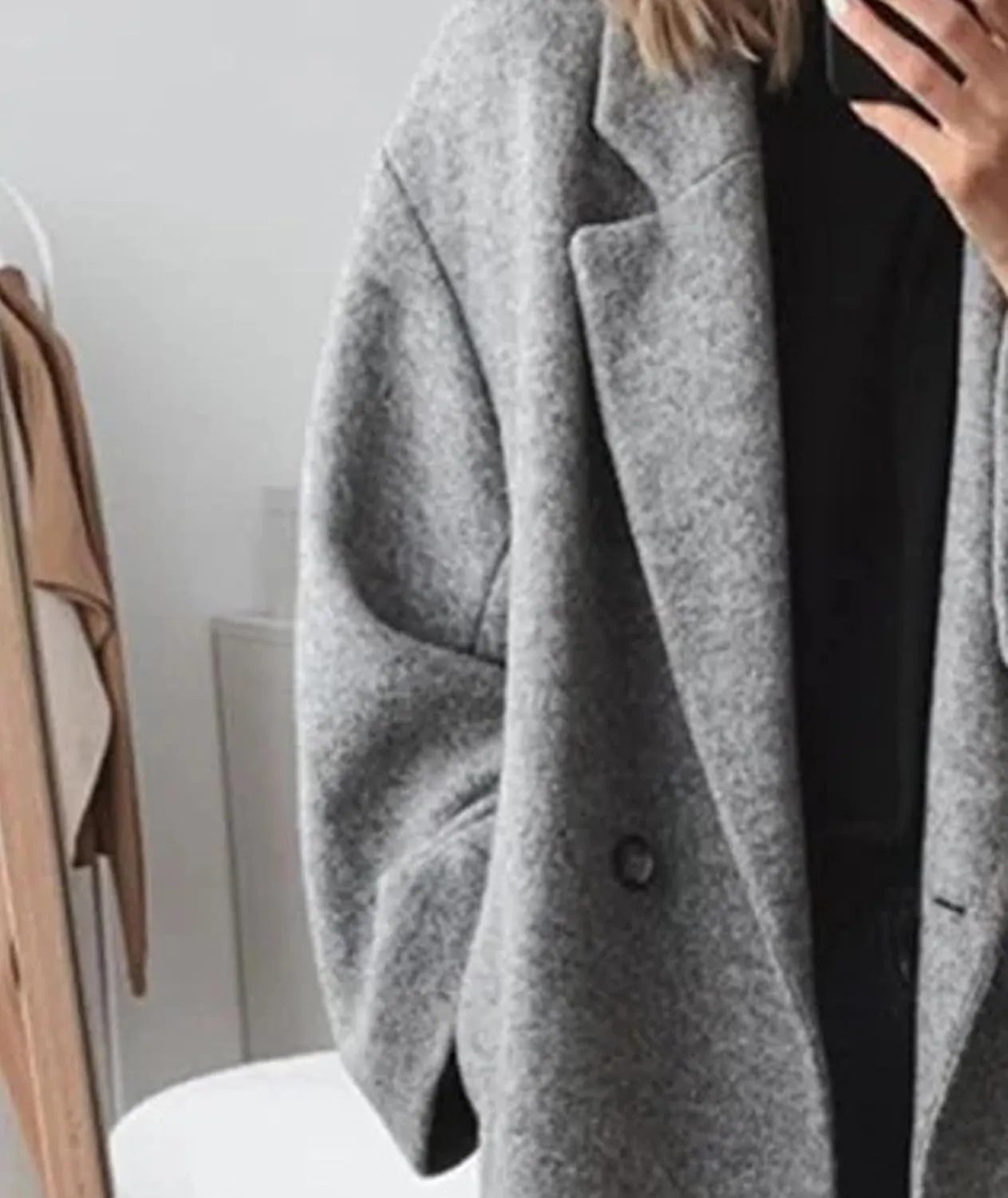 SEMATOMALA Women's Winter Double Breasted Pea Coat Oversized Notch Lapel Long Trench Coat Warm Wool Blend Jackets