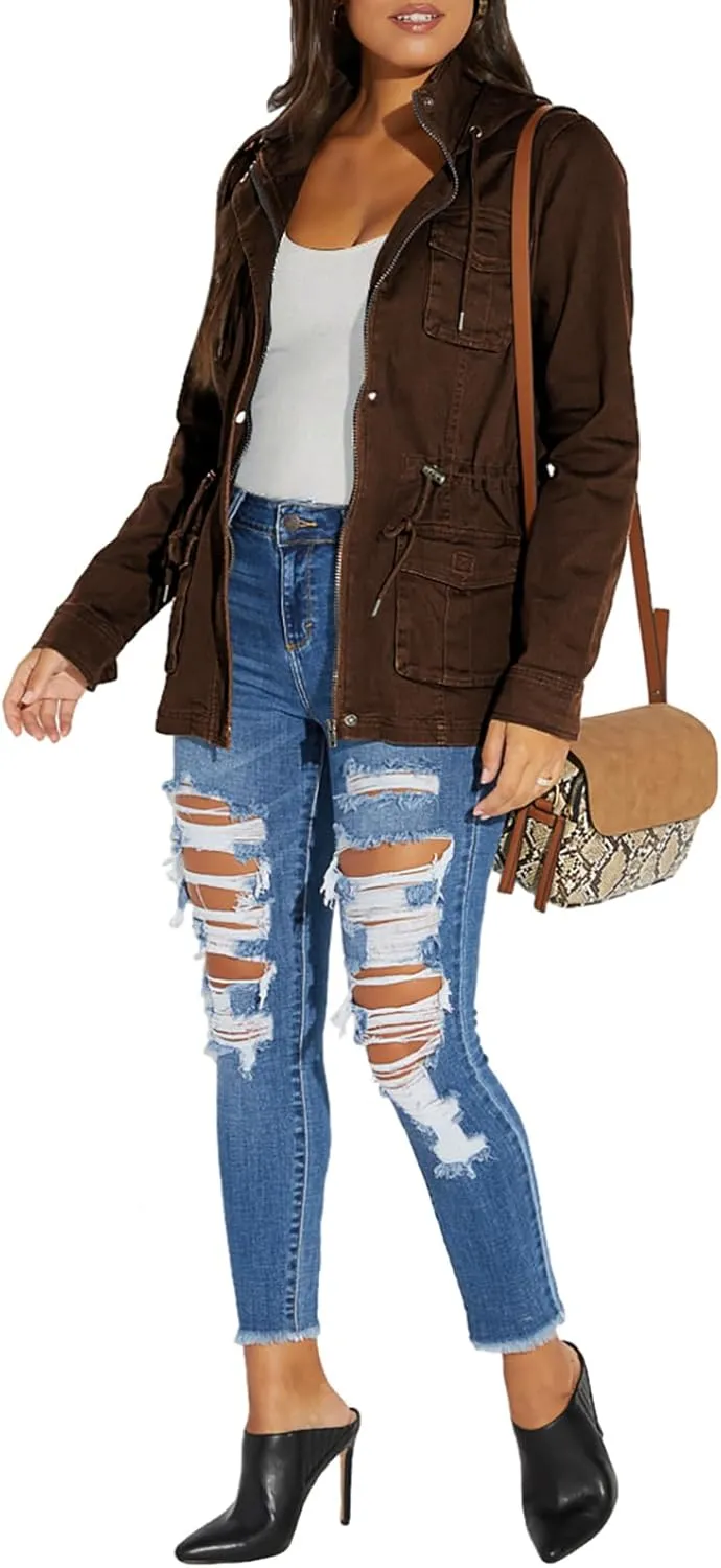 sexycherry Casual Jackets for Women Long Sleeve Lightweight Outwear Bomber Coats with Pockets