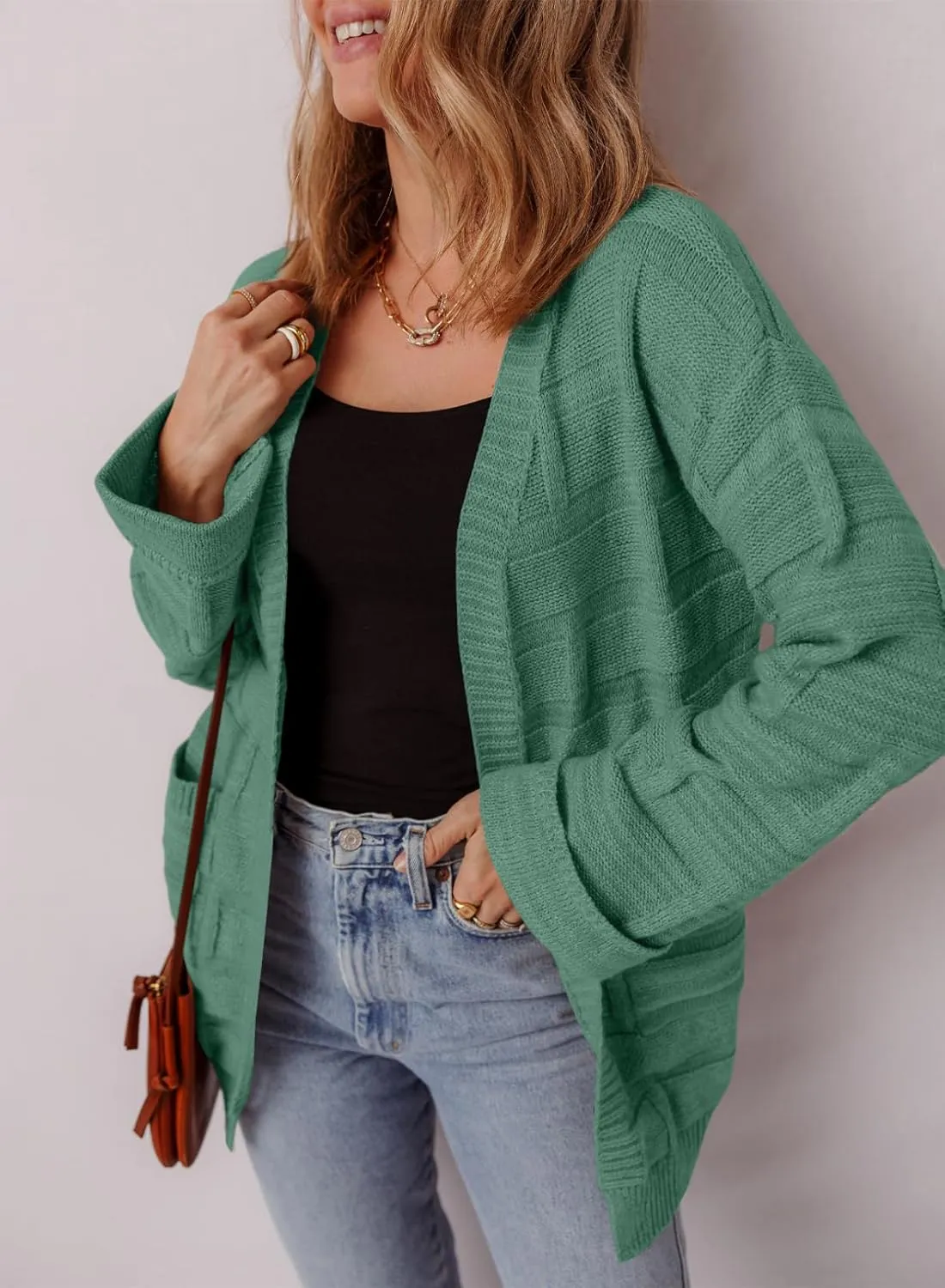 SHEWIN Women's Open Front Lightweight Cardigan Casual Long Sleeve Knit Loose Sweaters Outwear
