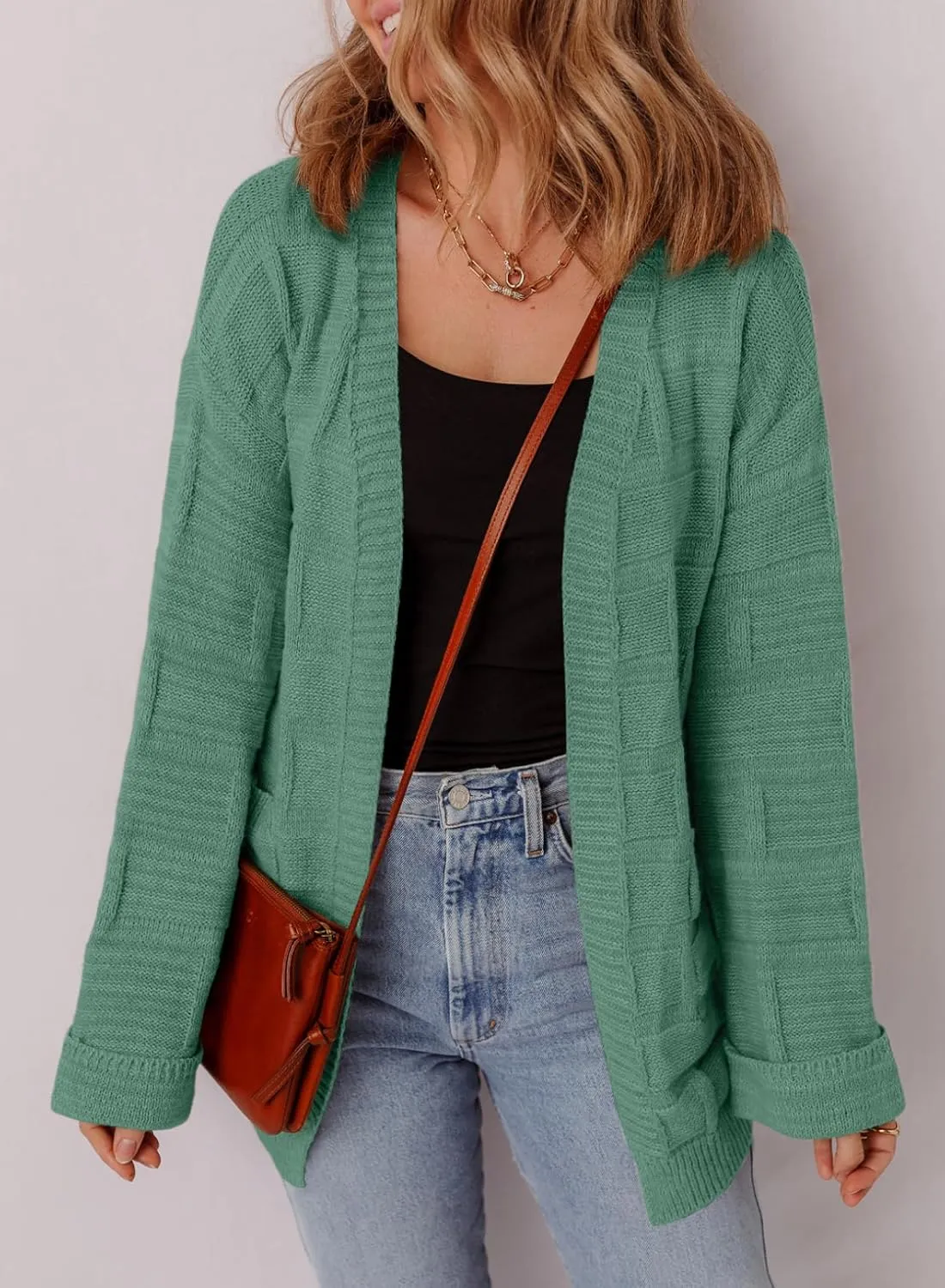 SHEWIN Women's Open Front Lightweight Cardigan Casual Long Sleeve Knit Loose Sweaters Outwear