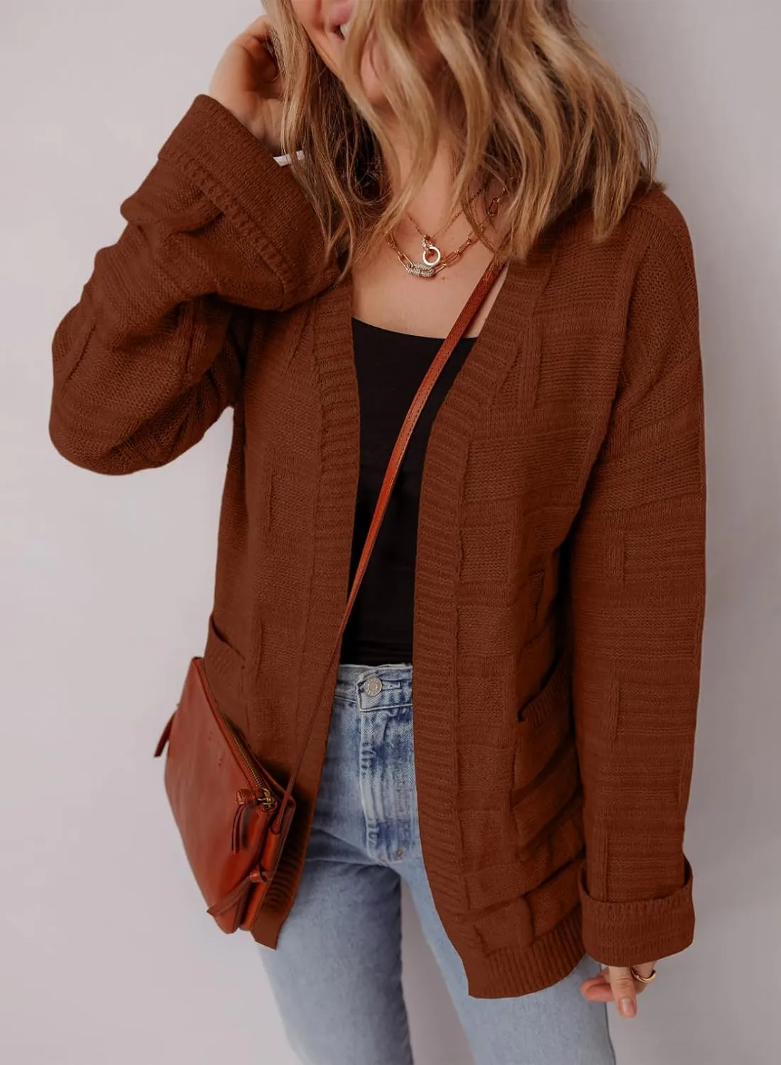 SHEWIN Women's Open Front Lightweight Cardigan Casual Long Sleeve Knit Loose Sweaters Outwear