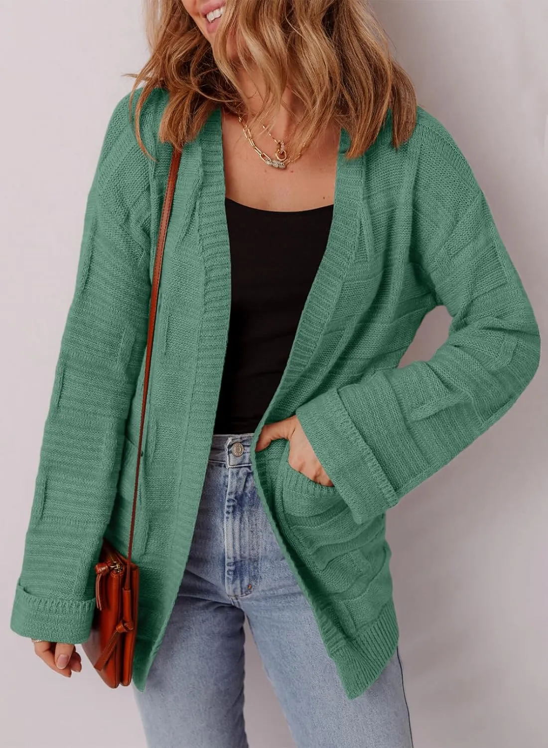 SHEWIN Women's Open Front Lightweight Cardigan Casual Long Sleeve Knit Loose Sweaters Outwear