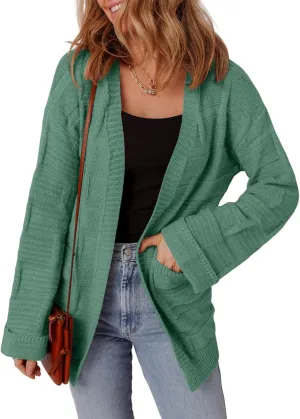 SHEWIN Women's Open Front Lightweight Cardigan Casual Long Sleeve Knit Loose Sweaters Outwear
