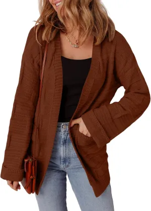 SHEWIN Women's Open Front Lightweight Cardigan Casual Long Sleeve Knit Loose Sweaters Outwear