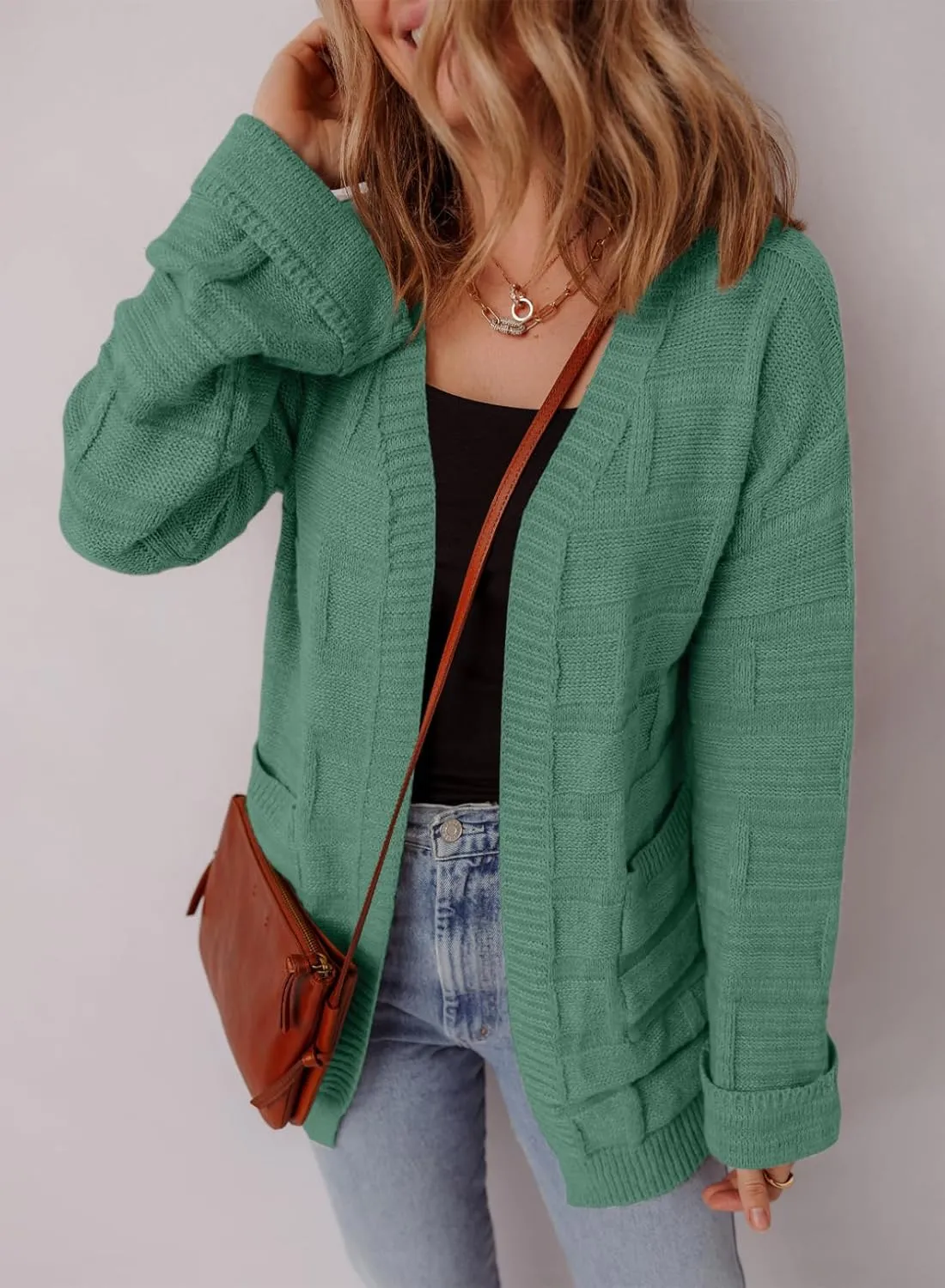 SHEWIN Women's Open Front Lightweight Cardigan Casual Long Sleeve Knit Loose Sweaters Outwear